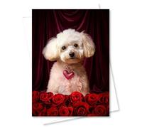 CATNEVERLAND White Poodle Greeting Card - Elegant Dog Lover Card, Blank Inside, Premium 5x7 Card with Red Envelope, Made in USA, Celebrate Collection