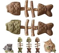 Catnip and Silvervine Chew,Durable Wooden Natural Edible Creative Fish Bone Cat Dental Chew Toy,for Cats Indoor Pets and Cleaning Calming Enrichment Fun (SET B-2)