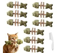 Catnip and Silvervine Chew, Natural Fishbone Cat Dental Toy, Wooden Teeth Cleaning Stick for Kittens & Adult Cats, Chewing, Licking, Pawing, Boredom Relief (9 Pcs Catnip)