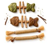 Catnip and Silvervine Chew Toys for Indoor Cats - Durable Natural Wood Fish Bone Teething Stick for Aggressive Chewers, Teeth Cleaning & Dental Care, Interactive Boredom Relief (A)