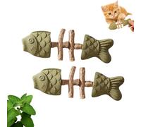 Catnip and Silvervine Fish Chew, Natural Cat Fish Bone Toy, Interactive Wooden Chewing Toy, Helps Reduce Boredom and Supports Orafor Indoor Cats，2