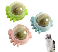 Catnip Balls Toy for Cat, Wall Catnip Roller for Licking, Teeth Cleaning Dental Edible Kitten Toy, Natural Rotating (Pink+Blue+Green)