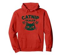 Catnip Dealer: Feline Fun Retro Design for Cat Lovers Pullover Hoodie, Adult Unisex, Red, Small