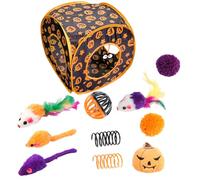Catnip Toy Collection - Pumpkin Cube Play Toys, Enrichment Set | Interactive Kitten Puzzle, Peekaboo Entertainment, Indoor Training Game, Plush for Hunting Instincts