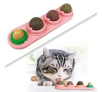 Catnip Wall Ball, FIPASEN 4 Pack Edible Cat Licking Toy for Cats Cleaning Teeth and Protecting The Stomach, Rotatable Silvervine Cat Snack Ball Toy Contains Catnip/ Sugar, Kitten Chew Toys (Pink)