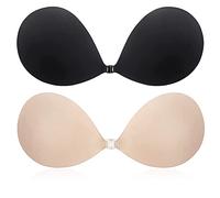 CatoFree Push Up Sticky Bra for Women, 2 Pack Reusable Backless Strapless Invisible Adhesive Bra for Evening Dress-Nude+Black (UK, Cup & Band, E, Nude+Black)