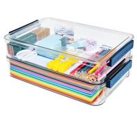 CATOOMUU 2 Pcs 5.5qt 9 x 13 Plastic Portable Project Case With Snap-Tight Latch Clear Stackable Storage Box With Lids Organizer Container For A4 File Photo Documents Scrapbook Craft Art Supplies