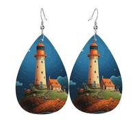 Catoon Whale Lighthouse Leather Earrings for Women Teardrop Earrings Lightweight Dangle Drop Earrings Cute Jewelry Gift