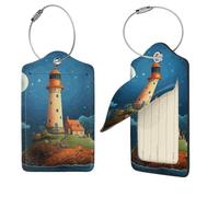 Catoon Whale Lighthouse Luggage Tag for Suitcase PU Leather Suitcase Tag with Stainless Steel Loop and Address Card Baggage Tags Cute Bag Name Travel Tags ID Labels for Women Men 4 PCS