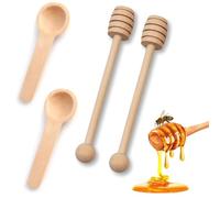 CATOR 4Pcs Honey Stirrers, Honey Spoon, Wooden Honey Spoons, Honey Stirrers with Honey Lifter, Spiral Honey Sticks, Honey Sticks Stirrers with Honey Sticks (2+2)