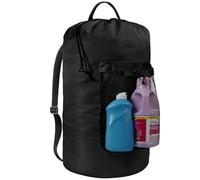 CATOTEL Polyester Large Laundry Bag Backpack, Black, Adjustable Shoulder Straps, Drawstring Closure, Multi-purpose for College Dorms, Laundry Room, Travels, Storage