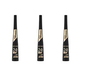 Catrice 24h Brush Liner, eyeliner, eye liner, paraben- and microplastic-free, with coconut water, No. 010 Ultra Black, black, nourishing, defining, fragrance-free, pack of 3 (3 x 3 ml)