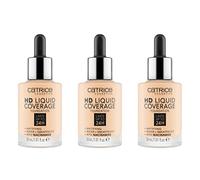 Catrice HD Liquid Coverage Foundation, make-up, lasts up to 24 hours, water- and sweat-resistant, No. 002 Porcelain Beige, nude, vegan, oil-free, pack of 3 (3 x 30 ml)