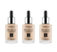 Catrice HD Liquid Coverage Foundation, No. 010, Nude, Long-Lasting, Matte, for Blemished Skin, Vegan, Oil-Free, Waterproof, Paraben-Free, Pack of 3 (3 x 30 ml)