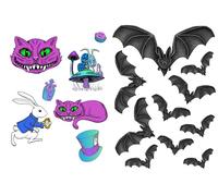 Cats and Bats Halloween Tattoos Alice in Wonderland Style Gothic Fancy Dress Temporary Tattoos