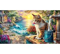 Cats-and-Bird-Amidst-Pink-Roses Recycled Paper Puzzle Game 1000 Piece Educational Game Challenge Fun Present & Activity for Home Great Gift Idea for Women, Gifts for Men 70x50/1000pcs