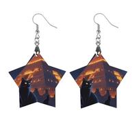 Cats And Creatures of Ancient Kemet Printed Wooden Earrings for Women Trendy Lightweight Charms Pendant Jewelry Circular