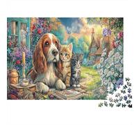 Cats And Dogs 1000 Pieces Classic Jigsaw Puzzle for Weekend Hobbyists & Adults Premium Paper Beagle Cat Cottage Home Decor Wall Art Gift for Women Holiday Wall Decor 38x26cm/1000pcs