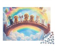 Cats And Dogs Bridge 1000 Pieces Recycled Cardboard Puzzle for Kids 12+ Rainy Day Indoor Activity Brain Training Team Building Social Icebreaker 38x26cm/1000pcs