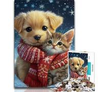 Cats And Dogs in Winter Jigsaw Puzzles for Teenagers 1000 Pieces,Learning Educational Toys Family Games Birthday Present,Gifts (50x75cm)