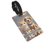 Cats and Dogs Luggage Tags for Suitcases, PVC Suitcase Tag with Secure Strap Suitcase Identifier with Privacy Name Card for Travel Bag Tags Personalized Baggage Tag for Women Men