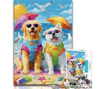 Cats And Dogs on The Beach Puzzles for Adults Teens 1000pc Puzzle,Help The Brain Exercise Addictive Toys to Cultivate Patience A Work of Art (38x26cm)