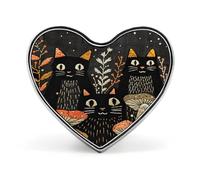 Cats And Mushrooms Button Pin Heart Shape Metal Lapel Pins Badges Personalized Pinback Button Badges Novelty Funny Enamel Pins Fashion Cute Heart Brooch Pin for Backpacks Jackets Bags