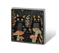 Cats And Mushrooms Square Lapel Pin 0.7x0.7in Aluminum Badge Stylish Personalized Accessory Daily Wear