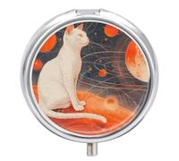 Cats and Planets Pill Box, 3 Compartment Small Pill Case Waterproof Travel Pill Organizer for Pocket Or Purse Portable Mini Medicine Tablet Vitamin Holder Pill Case