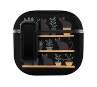 Cats And Plants Funny Headphone Cases Compatible with AirPods 4 Hard PC Protective Cover with Secure Buckle