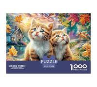 Cats And Rabbit Gardening at Sunset 1000 Piece Jigsaw Puzzles Family Game Challenge High Difficulty Educational Game Couple Art for Adults & Kids Age 12 Years Up 52x38cm/1000pcs