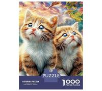 Cats And Rabbit Gardening at Sunset 1000 Piece Premium Cardboard Two Cats in Blooms Jigsaw, Educational Challenge Adults, Stress Relief, Gift & Family Game Night 38x26cm/1000pcs