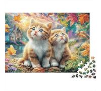 Cats And Rabbit Gardening at Sunset 1000pc Jigsaw Puzzle Adults Kittens Autumn Leaves Lake House Premium Thick Sturdy Vibrant Challenging Stress Relief Gift 38x26cm/1000pcs
