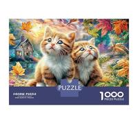 Cats And Rabbit Gardening at Sunset 3-Layer Cardboard 1000 Pc Two Cats in Blooms Classic Puzzle, Ultra Difficult, Stress Relief, Wall Decor & Family Game Night Gift 70x50cm/1000pcs
