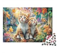 Cats And Rabbit Gardening at Sunset_4 Jigsaw Puzzles Two Dogs in Floral Scene Puzzle for Adults Fun Present & Activity for Home 38x26cm/1000pcs