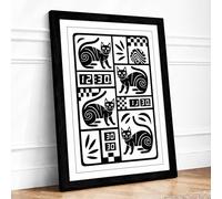 Cats and Snails at Noon Geometric Framed Wall Art Print A1 Black