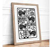 Cats and Snails at Noon Geometric Framed Wall Art Print A1 Oak