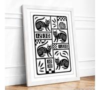 Cats and Snails at Noon Geometric Framed Wall Art Print A2 (59.4×42cm) White, Wall Decor for Living Room, Bedroom, Office & Home, Ready to Hang, Art Gift