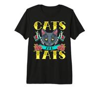 Cats and Tats Vintage American Traditional Tattoo Design Premium T-Shirt