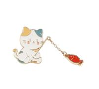 Cats Angler Brooch Alloy Crafted Accessory Lightweight Wearable Art with Blue Red Fish Detail Elegant Cats Oil Pin