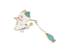 Cats Angler Brooch Alloy Crafted Accessory Lightweight Wearable Art with Blue Red Fish Detail Elegant Cats Oil Pin