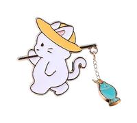 Cats Angler Brooch Alloy Crafted Accessory Lightweight Wearable Art with Blue Red Fish Detail Playful Kitten Fish Accessory