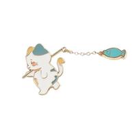 Cats Angler Brooch Alloy Crafted Accessory Lightweight Wearable Art with Blue Red Fish Detail Sturdy Alloy Cats Jewelry