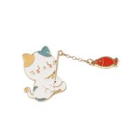 Cats Angler Brooch Alloy Crafted Accessory Lightweight Wearable Art with Blue Red Fish Detail Sturdy Alloy Cats Jewelry