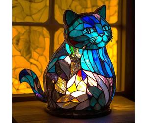 (cats) Animal Table Lamp Series Stained Glass Stained Night Light Retro Desk Lamps