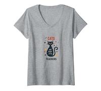 Cats are Furry Little Teachers: Whimsical Pet Wisdom V-Neck T-Shirt, Women, Heather Grey, S