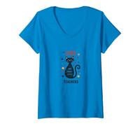 Cats are Furry Little Teachers: Whimsical Pet Wisdom V-Neck T-Shirt, Women, Sapphire, M