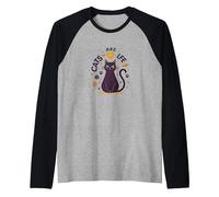 Cats are Life: Adorable Feline Pet Lover Raglan Baseball Tee, Men, Black/Athletic Heather, S
