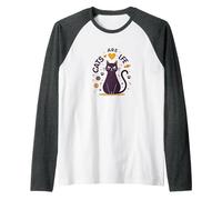 Cats are Life: Adorable Feline Pet Lover Raglan Baseball Tee, Men, Dark Heather/White, L