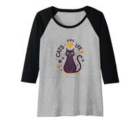 Cats are Life: Adorable Feline Pet Lover Raglan Baseball Tee, Women, Black/Athletic Heather, XL